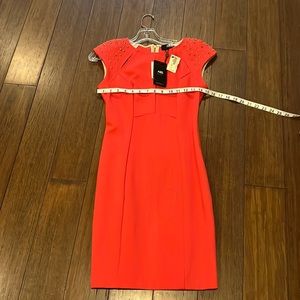 ABS red studded shoulder midi dress! NWT!